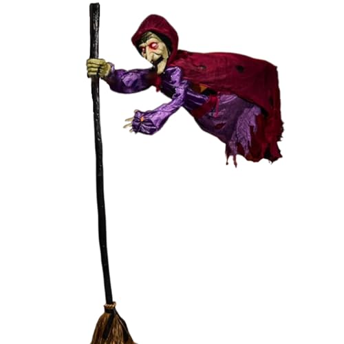 Halloween Animatronische Hexe - Schwimmende Hexe mit Sound Aktivierung fliegende Hexe mit leuchtenden Augen - Animatronische Hexe, Halloween fliegende Hexe für Innen, Outdoor, Hof von Opilroyn