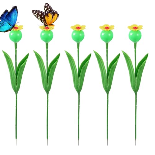 Opilroyn Kolibri-Futterstation – 5 x Erdspieß, künstliche Blumen, automatische Vogelfutterstation – zieht Schmetterlinge und Kolibris an, eingesetzte Blume für Rasen von Opilroyn