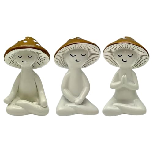 Opilroyn Pilzfiguren - 3er-Set Niedliche Tisch Meditation Pilz Resin Figur - Deko Figur Pflanze Skulptur Für BücherVitrine Tisch Schlafzimmer | Ästhetische Pflanzenstatue für Wohnzimmer Cafés von Opilroyn