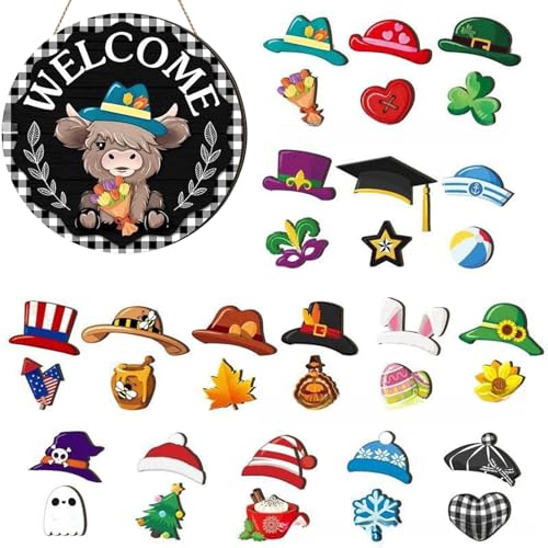 Opilroyn Willkommensschild Für Vordereingang | Austauschbares Magnetisches Willkommensschild Für Haustür | Rustikales Wohnaccessoire Für Herbst Weihnachten Halloween Büro Schlafzimmer von Opilroyn