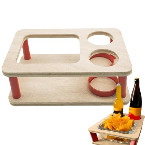 Sofatablett – Sofatablett mit Getränkehalter, Getränkehalter für Sofa | Organizer-Tablett aus doppellagigem Holz, Flaschenhalter für Sofa, quadratisches Tablett für Stühle, Betten, Tische von Opilroyn