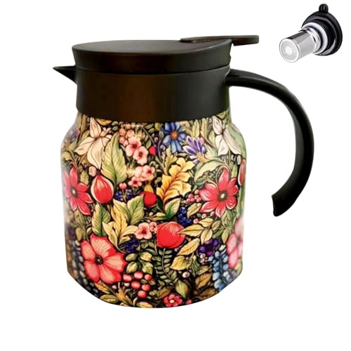 Teekanne mit Teesieb für losen Tee, Teekanne mit Teesieb, 1000 ml Blumen-Teekanne mit Sieb und Deckel, isolierter Reisebecher mit Vintage-Teesieb für Blumen- und Feentee von Opilroyn