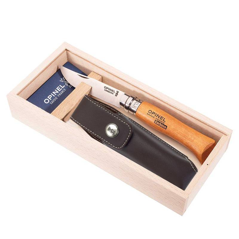 OPINEL Geschenk Set Messer No. 8 + Etui - Klappmesser Taschenmesser Carbon Stahl von Opinel
