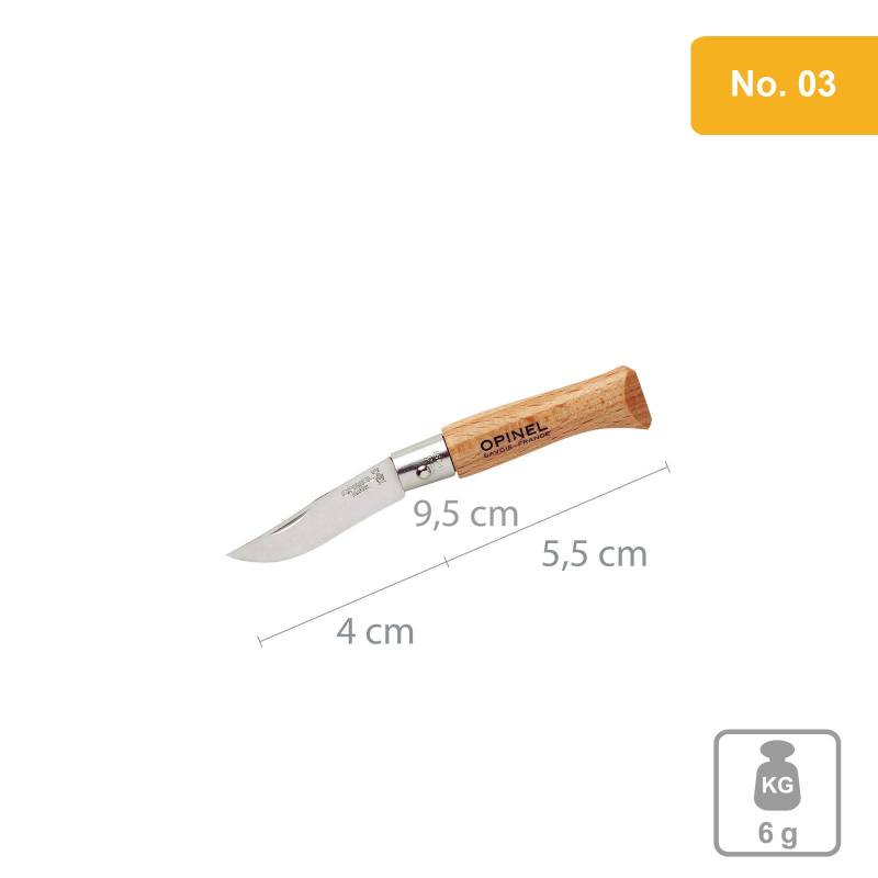 OPINEL Messer Carbon & INOX Stahl No 02 bis No 12 - Taschenmesser Klappmesser-No.03 / INOX (rostfrei) von Opinel