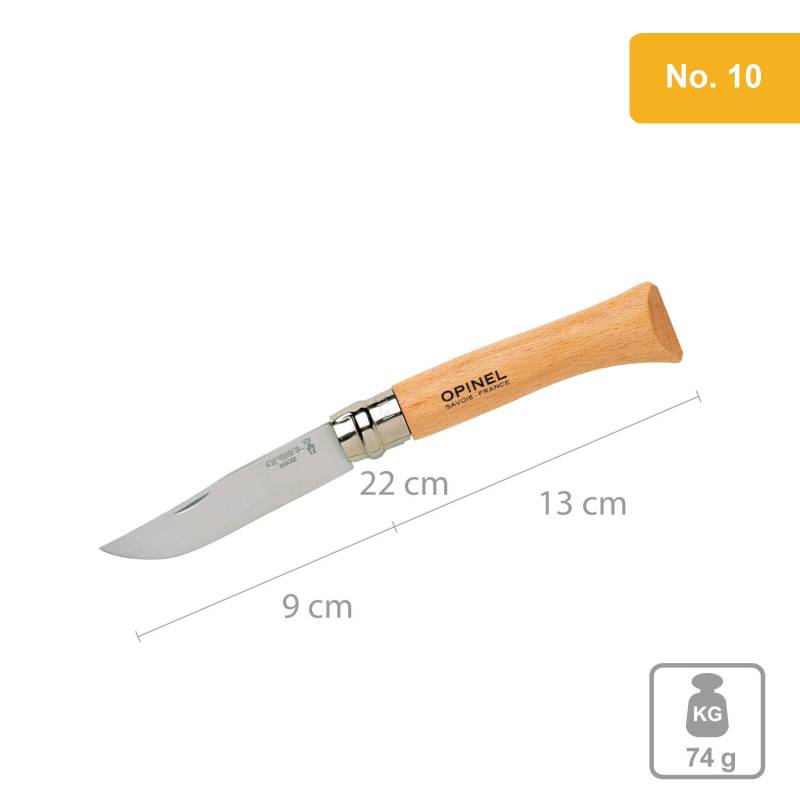 OPINEL Messer Carbon & INOX Stahl No 02 bis No 12 - Taschenmesser Klappmesser-No.10 / INOX (rostfrei) von Opinel