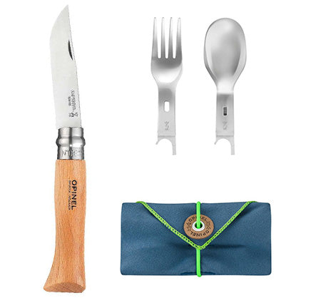 OPINEL Picnic Plus Set Klappmesser No 8 Camping Besteck Gabel Löffel Messer 4tlg von Opinel