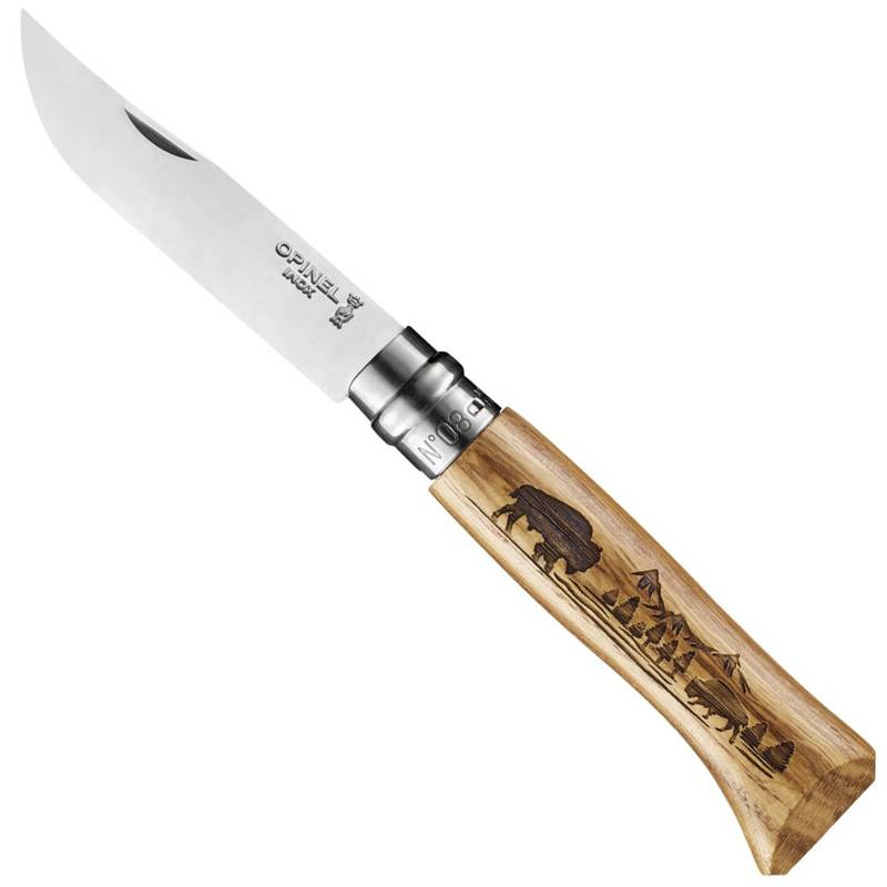 OPINEL Taschenmesser Animalia 08 Tier Motiv Klapp Messer Camping Edelstahl Holz-Bison von Opinel