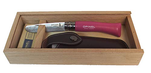 Opinel Kindermesser mit Buchenholzgriff | verschiedene Griff-Farben wählbar | mit Namensgravur, in Holz-Geschenkbox + Messer-Etui von OPINEL