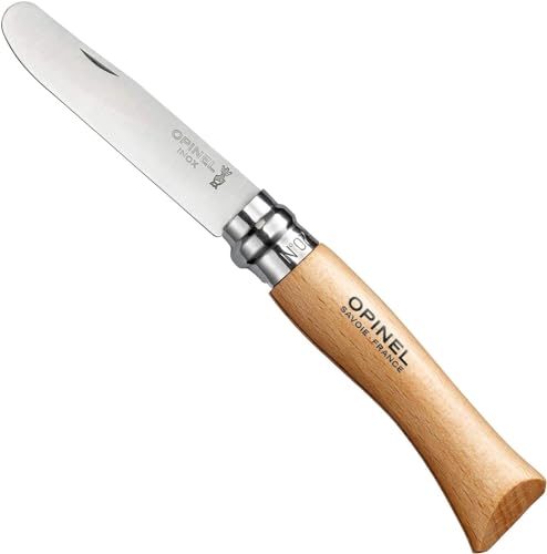 Opinel Kindermesser Mon Premier No. 07 im Blister, Outdoor Junior mit Holzgriff matt lackiert, Klinge rostfrei, Maße gesamt: 17,5 cm, 2.0, Silber-Braun von Opinel