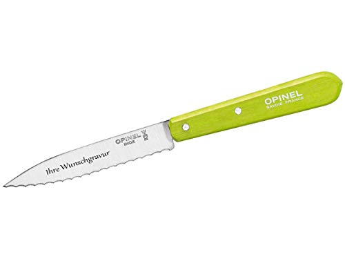 Opinel-Küchenmesser No. 113, feine Sägezahnung (hellgrün, mit Namensgravur, One Size) von Opinel