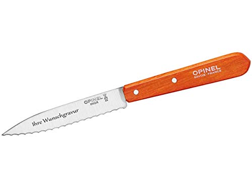 Opinel-Küchenmesser No. 113, feine Sägezahnung (orange, mit Namensgravur, One Size) von Opinel