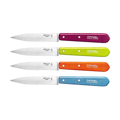 Opinel Küchenmesser Set mit 4 Messern Diverse Farben Kochmesser, Edelstahl, Hellgrün/Hellblau/Orange/Violett, 19.3 x 2 x 1 cm, 4-Einheiten von Opinel