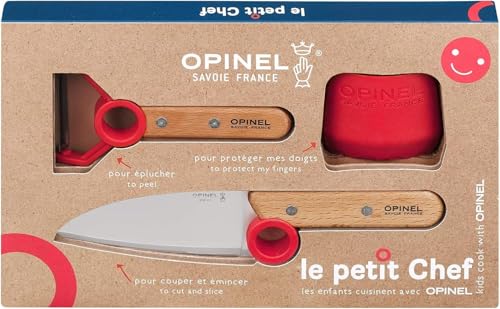 Opinel Le petit Chef - Kinder Kochmesser Set - 3 teilig - Kochmesser - Fingerschutz - Sparschäler - rostfrei von Opinel