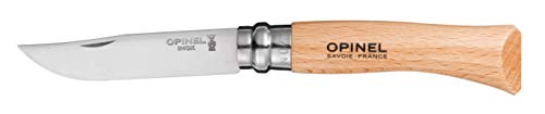 Opinel Messer Nr. 7, Edelstahl, 10 cm langer Griff aus Buchenholz, drehbarer Ring von Opinel