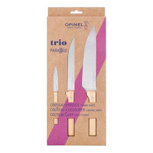 Opinel OP01838 Parallele Kochmesserset, rostfreier Sandvik-Stahl, Chef, Tranchier-und Allzweckmesser, Buchenholzgriff Messer, Mehrfarbig, One Size von OPINEL