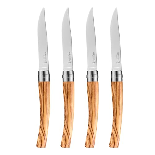 Opinel Table Chic Messer Set aus Olivenholz in der Farbe Braun, enthält 4 Messer, Klingenlänge: 10 cm, 254629 von Opinel