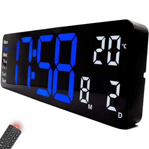 Opis Clock 1 XL (Blau/Weiß): Große Digitale Wanduhr mit LED, Leuchtend, digital mit Temperaturanzeige - Wohnzimmer, Büro, Badezimmer, Küche, Sportstudio, Lobby, geräuschlos von Opis Technology