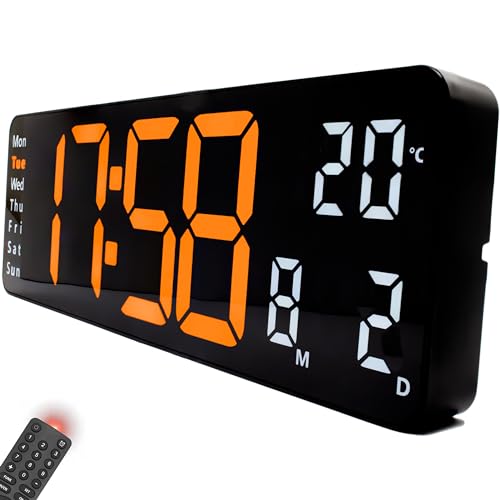 Opis Clock 1 XL (Orange/Weiß): Große Digitale Wanduhr mit LED, Leuchtend, digital mit Temperaturanzeige - Wohnzimmer, Büro, Badezimmer, Küche, Sportstudio, Lobby, geräuschlos von Opis Technology