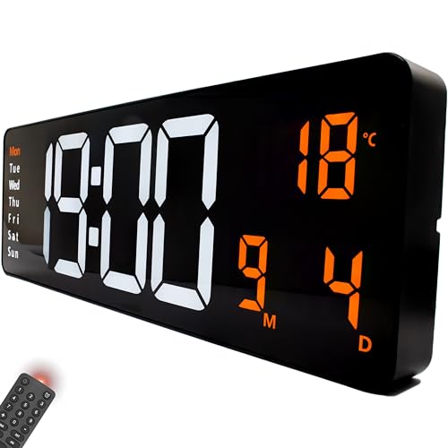 Opis Clock 1 XXL (Weiß/Orange): Extra Große Digitale Wanduhr mit LED, Leuchtend, digital mit Temperaturanzeige - Wohnzimmer, Büro, Badezimmer, Küche, Sportstudio, Lobby, geräuschlos von Opis Technology