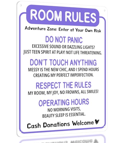 Lustiges Raumregel-Schild – niedliche Raumdekoration für Teenager-Mädchen-Schlafzimmer, lila adrette Raumdekorationen, niedliches Teenager-Türschild und lustige Geschenke für Geburtstage und Feiertage Lustiges Raumregel-Schild – niedliche Raumdekoration für Teenager-Mädchen-Schlafzimmer, lila adrette Raumdekorationen, niedliches Teenager-Türschild und lustige Geschenke für Geburtstage und Feiertage von Opix Design