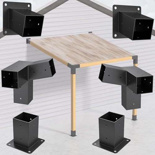 Opmeiro 6 Stück 15° schräge Dach-Pergola-Halterungen, 3-Wege-Dach-Wandhalterung, Verlängerung, Pergola-Set, abgewinkelte 10,2 x 10,2 cm, Holzpfosten-Basishalterung, Eckhalterung für Pavillons von Opmeiro
