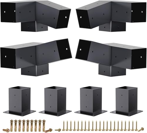 Opmeiro Dach-Pergola-Halterung, 15° schräg, 3-Wege-Dach-Wandhalterung, Verlängerung, Pergola-Set, 10,2 x 10,2 cm, Holzpfosten-Basishalterung, Eckhalterung für Pavillons, Terrassen-Pergolen, Blockhütte von Opmeiro