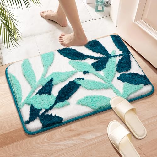 Oppakou Blau Badezimmerteppich rutschfest Waschbar 60 x 90 cm, Badteppich Absorbierende Badematte Schnelltrocknend, Badvorleger Weiche Mikrofaser für Badezimmer, Badewanne, Türmatte von Oppakou