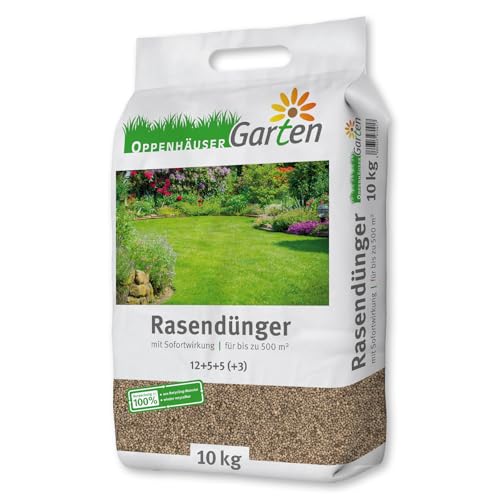 OPPENHÄUSER Rasendünger Herbst 10kg bis 500m² - Sofortwirkung für sattgrünen und robusten Rasen, verdrängt Moos, Langzeitdünger von OPPENHÄUSER