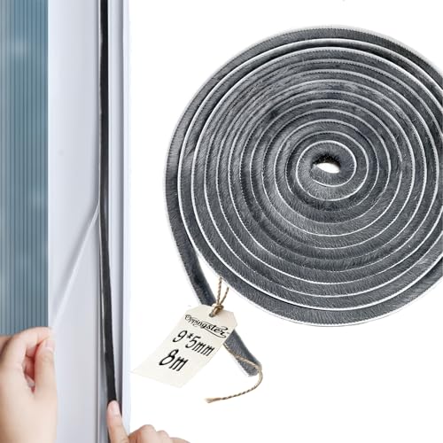 Oppingster 9mm(W) x 5mm(D) x 8M(L) Dichtungsbürste Türdichtung Zugluftstopper, Bürstendichtung Dichtungsbürste Selbstklebend, Insektenschutz, Staub- und Lärm, Grau, (9 * 5 * 8m) von Oppingster