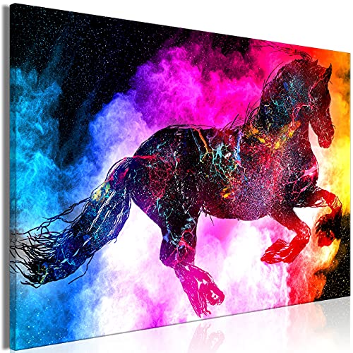 Opprxg Bilder Pferd Vlies Leinwandbild Kunstdruck modern Wandbilder Wanddekoration Design Wand Bild - bunt Abstrakt Tiere Kosmos（Rahmenlos） 50x100cm von Opprxg