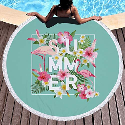 Opprxg Tropical Flamingo Print Sommer Strandtuch Outdoor Wassersport Handtuch Schwimmen Surfen Handtuch Tragbare Big Circle Yogamatte 150x150cm von Opprxg