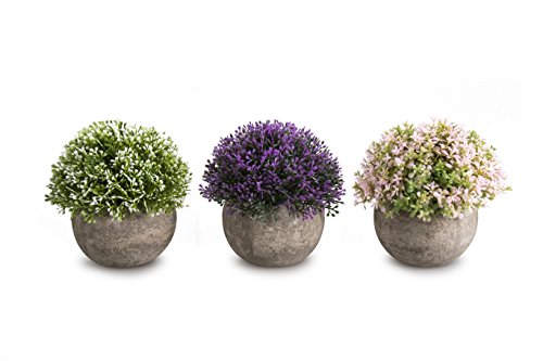 Opps Mini Künstliche Pflanzen Kunststoff Fake Grün Gras Blume Topiary Sträucher mit Gray Pot für Home Dekor NEW04 – Set von 3 Mehrfarbiges Blumenmuster von Opps