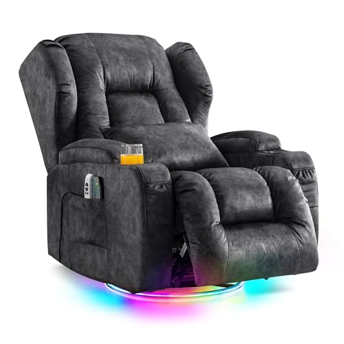Oprisen Elektrisch Verstellbar Relaxsessel Kinosessel Fernsehsessel mit Liegefunktion Massage und Wärme TV Sessel Drehbar Liegesessel Sofa mit USB/LED/TYP C für Wohnzimmer,bis 150 kg (Samt Grau) von Oprisen