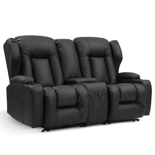 Oprisen Kunstleder 2 Sitzer Fernsehsessel Relaxsessel mit Liegefunktion, Kinosessel 2 Sitzer mit Konsole, 2er Relaxsofa mit Getränkehalter, Modern TV Sessel Liegesessel für Wohnzimmer (Schwarz) von Oprisen
