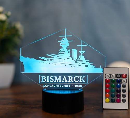 Bismarck Schlachtschiff Lampe LED 3D – Kriegsschiff Deko Licht mit Farbwechsel – Geschenk für Schiffsmodell-Fans & Marine-Enthusiasten – Battleship Acrylleuchte – Acrylglas Made in Germany Bismarck Schlachtschiff Lampe LED 3D – Kriegsschiff Deko Licht mit Farbwechsel – Geschenk für Schiffsmodell-Fans & Marine-Enthusiasten – Battleship Acrylleuchte – Acrylglas Made in Germany von Optechvisual