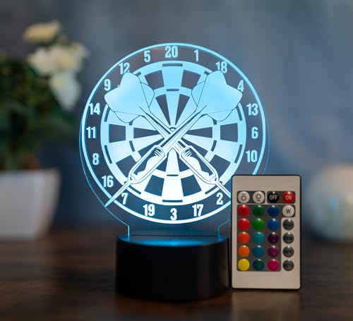 Dart LED Lampe – 3D Tischlampe mit Dartscheibe & Pfeilen – Farbwechsel & Fernbedienung – Geschenk für Dartspieler & Fans – Sport Deko für Wohnzimmer, Hobbyraum & Verein – Acryl Made in Germany Dart LED Lampe – 3D Tischlampe mit Dartscheibe & Pfeilen – Farbwechsel & Fernbedienung – Geschenk für Dartspieler & Fans – Sport Deko für Wohnzimmer, Hobbyraum & Verein – Acryl Made in Germany von Optechvisual