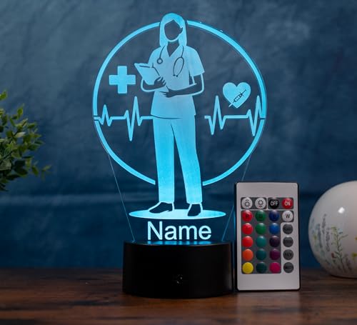 Optechvisual Ärztin Lampe personalisiert – LED Nachtlicht mit Name | Geschenk für Krankenschwester, Pflege & Medizin | Arztpraxis Deko Light für Frauen, Kolleginnen & Gesundheitswesen von Optechvisual
