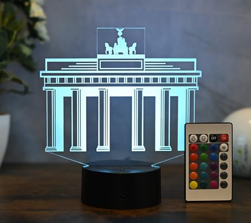 Optechvisual Brandenburger Tor LED Lampe Berlin Skyline Deko Nachtlicht mit schwarzem Sockel Souvenir Geschenkidee Architektur Lampe personalisierbar Wohnzimmer Deko Berlin Fan Geschenk von Optechvisual
