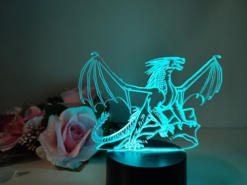 Optechvisual Drachenlampe LED Lampe als Tisch Deko Nachtlicht Schlaflicht Deko Drachen Figur, Detailreiche drachen kunst von Optechvisual