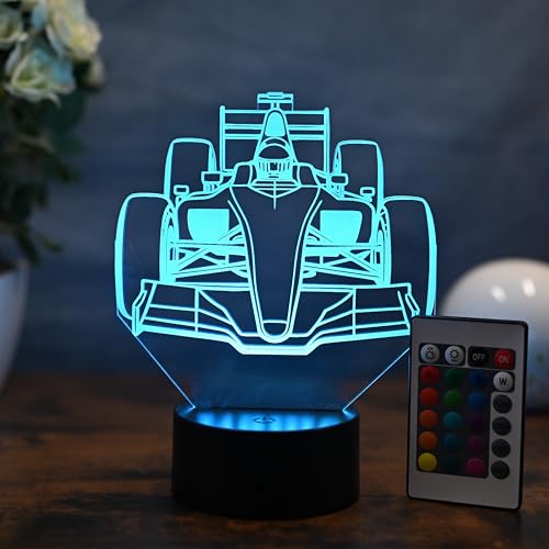 Optechvisual Formel-1 Nachtlicht Lampe, Geschenk für Formal eins Fans Geschenk Idee für Rennfahrer, als Tischlampe, Nachtlicht und Dekor, Premium Tiefengravur für die Ewigkeit von Optechvisual