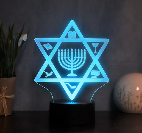 Optechvisual Jüdisches LED-Licht – Spirituelle Tischlampe mit Symbol für Frieden & Gemeinschaft – Deko zu Chanukka, Bar Mizwa & jüdischen Festen von Optechvisual