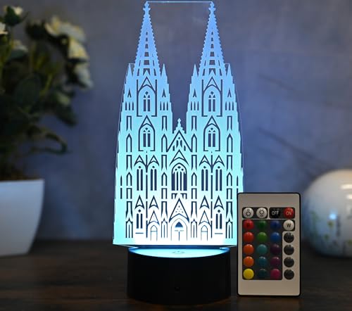 Optechvisual Kölner Dom LED Lampe Skyline Köln Nachtlicht Souvenir Geschenkidee Architektur Licht mit schwarzem Sockel personalisierbar Wohnzimmer Deko Köln Fan Geschenk von Optechvisual