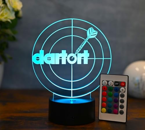 Optechvisual LED Tischlampe im Dartort Design – Geschenkidee für Dartspieler & Krimi-Fans – Dart Deko für Zuhause – Nachtlicht für Dart-Raum – Lustige Lampe für Dart Liebhaber von Optechvisual