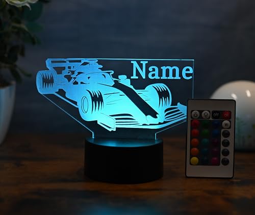 Optechvisual Personalisierte LED-Tischleuchte im Formel-1-Design – Geschenkidee für Rennfahrer – Wohnungsdekoration & Nachtlicht mit Namen von Optechvisual