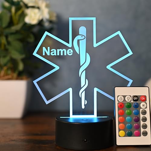 Optechvisual Personalisierbare LED Lampe mit Äskulapstab Symbol – Geschenk für Ärzte, Ärztinnen, Krankenschwestern & Arzthelfer – Mediziner Nachtlicht & Deko von Optechvisual