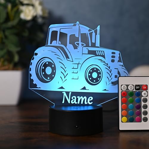 Optechvisual Personalisierbare LED Traktor Lampe – Geschenk für Traktorfahrer & Fans – Nachtlicht mit Namen – Traktor Deko für Zuhause und Büro von Optechvisual