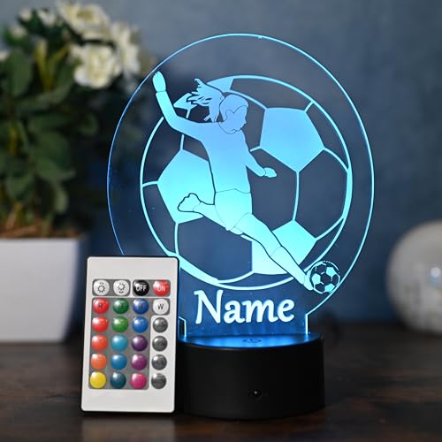 Optechvisual Personalisierbare Fußball LED-Tischlampe für Fußballmädchen & Spielerfrauen – Geschenkidee & Deko – LED Nachtlicht mit Namen für Fußballerin von Optechvisual