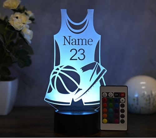 Optechvisual Personalisierte Basketball LED-Lampe - Das Geschenk Ideefür Basketballfans und Spieler, als deko und Nachtlicht Trikot mit Wunschname und Zahl von Optechvisual