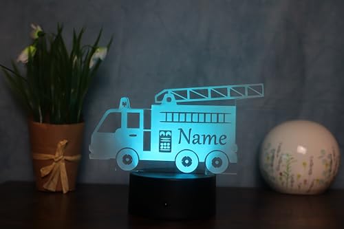 Optechvisual Personalisierte Feuerwehr Auto LED Tischlampe Geschenk Idee für Feuerwehrmänner oder als Kindernachtlicht von Optechvisual