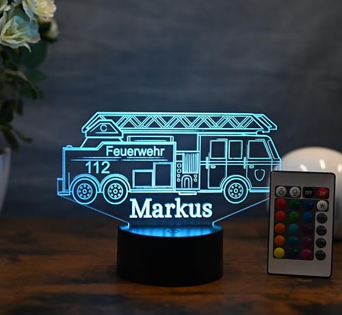 Optechvisual Personalisierte Feuerwehr Auto LED-Tischlampe Geschenk für Feuerwehrmänner oder als Kindernachtlicht von Optechvisual